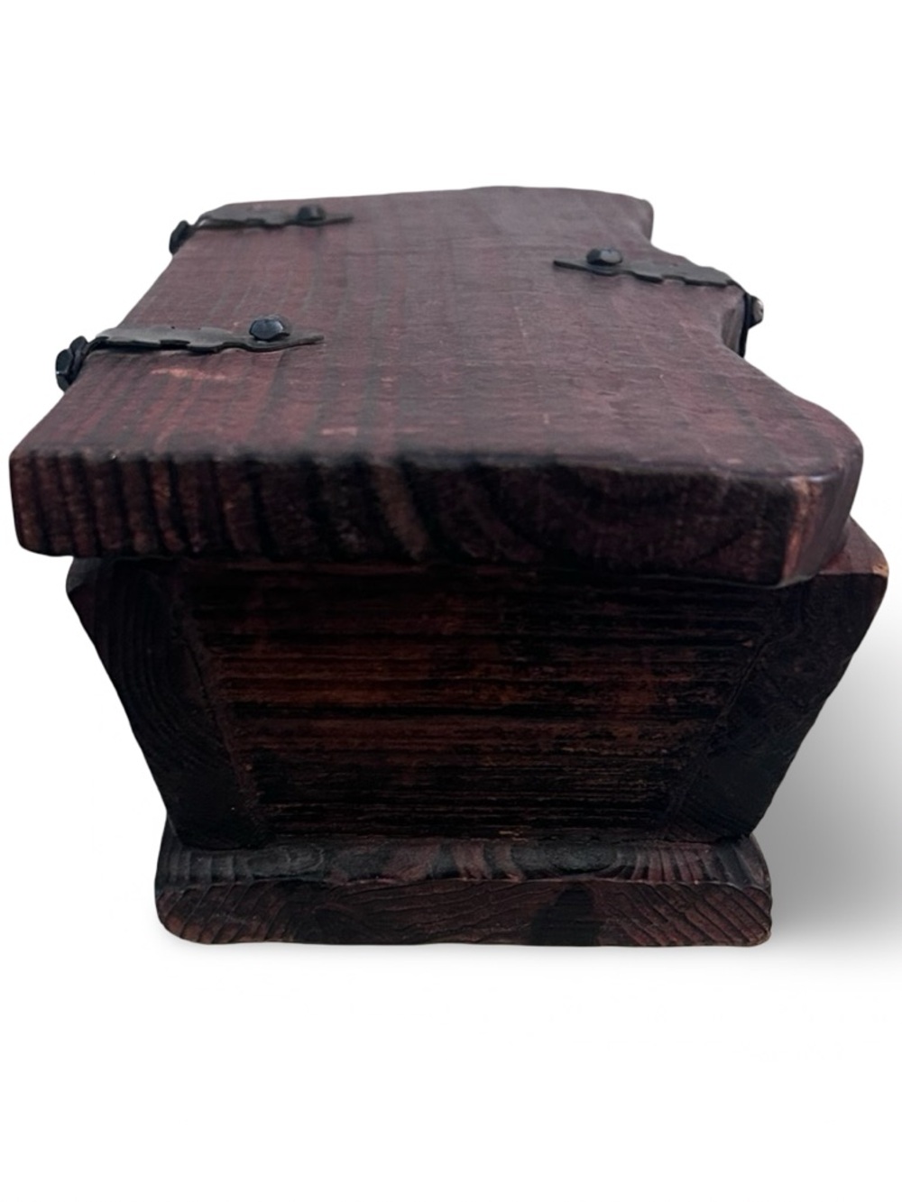 Vintage Handcrafted Wooden Box in Dark Brown with Black Hardware - Picture 4 of 6